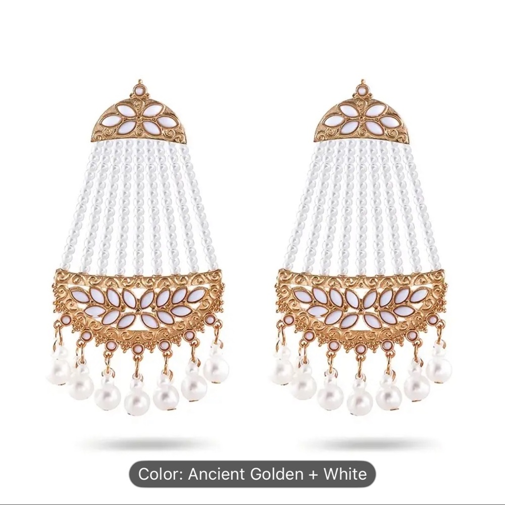 Elegant Gold and White Chandelier Earrings